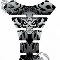 Flaming Skull & Crossbone SILVER 3D Gel Motorbike MotografixTankpad Protector