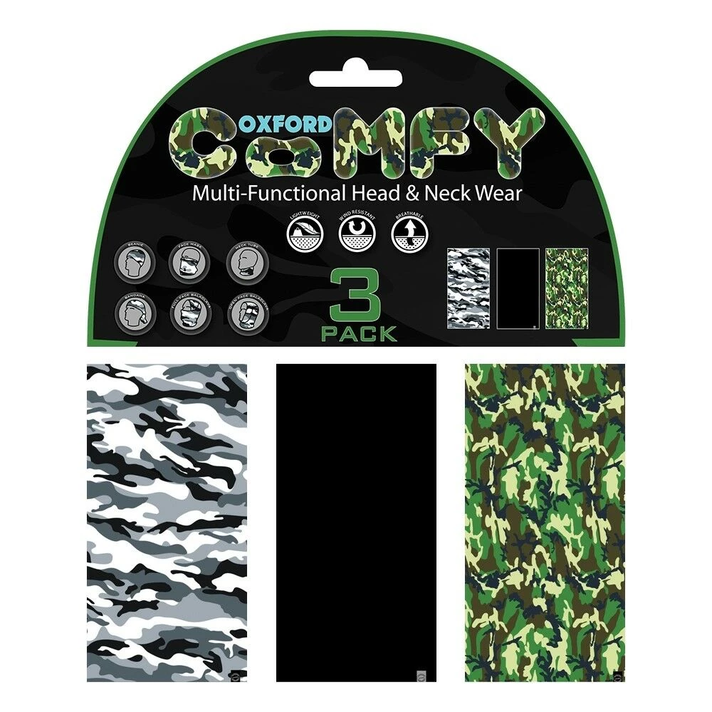 3 Oxford COMFY Camo Multi-Functional Head & Neck Snood/Scalf/Bandana/Beanie/Mask