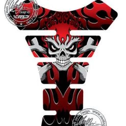 Flaming Skull & Crossbone RED 3D Gel Motorbike MotografixTankpad Protector