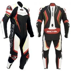 RICHA FRANCORCHAMPS 1 Piece Black/Yellow/Red Motorbike Leather Race Track Suit Richa Clothing
