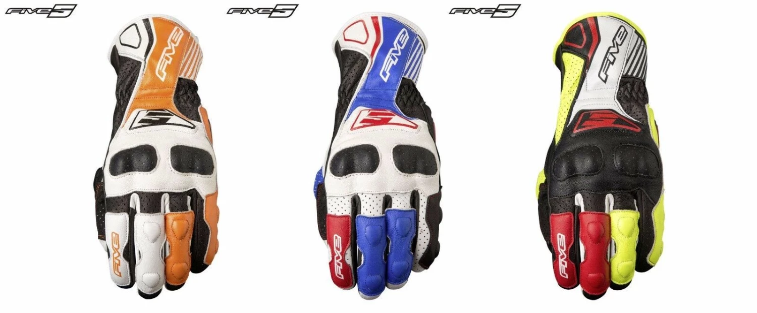 Five RFX4 Replica Adult Motorbike Leather Race Gloves KTM Orange/Yellow/Blue