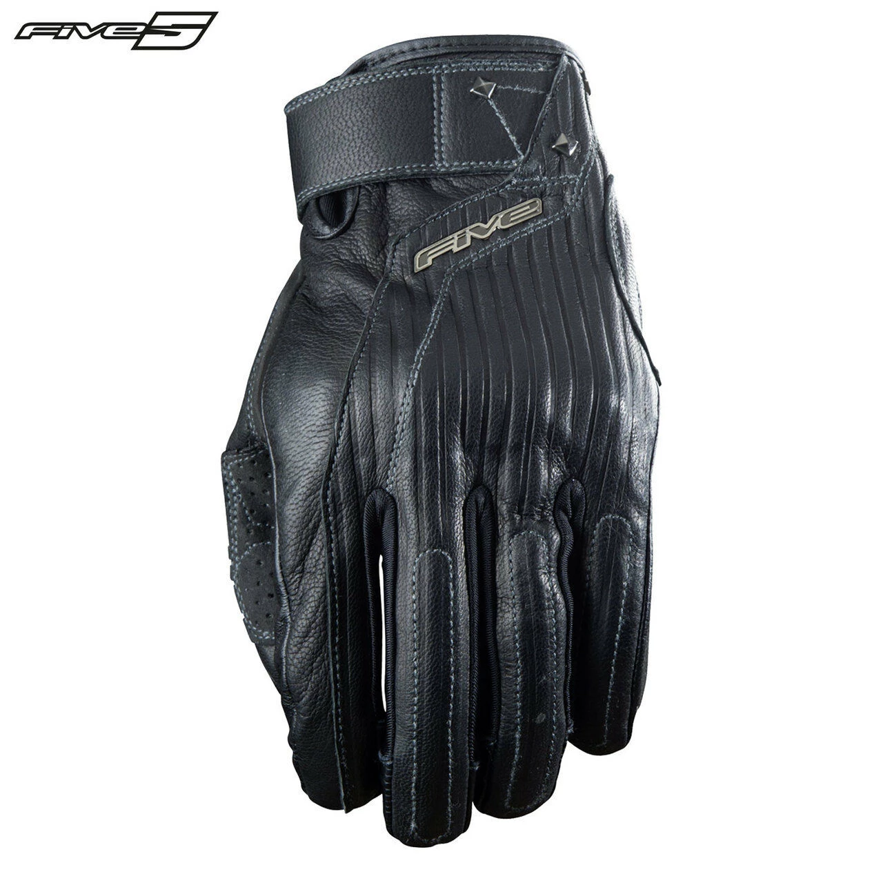 Five EL CAMINO Black Embossed Striped Leather Custom/Cruiser Motorbike Gloves Five Gloves