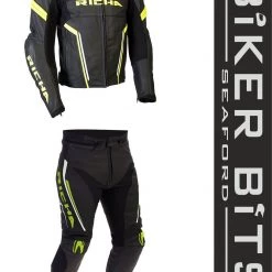 RICHA MONZA Black/Fluo Yellow Motorcycle Sports CE Leather Jacket/Trousers 2PC