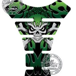 Flaming Skull Kawasaki GREEN 3D Gel Motorbike MotografixTankpad Protector