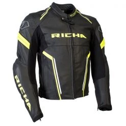 RICHA MONZA Black/Fluo Yellow Motorcycle Sports CE Leather Jacket/Trousers 2PC