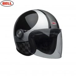 BELL Cruiser RIOT SE CHECKS Black Open Face Motorcycle Helmet Clear Flip Visor Bell Helmets