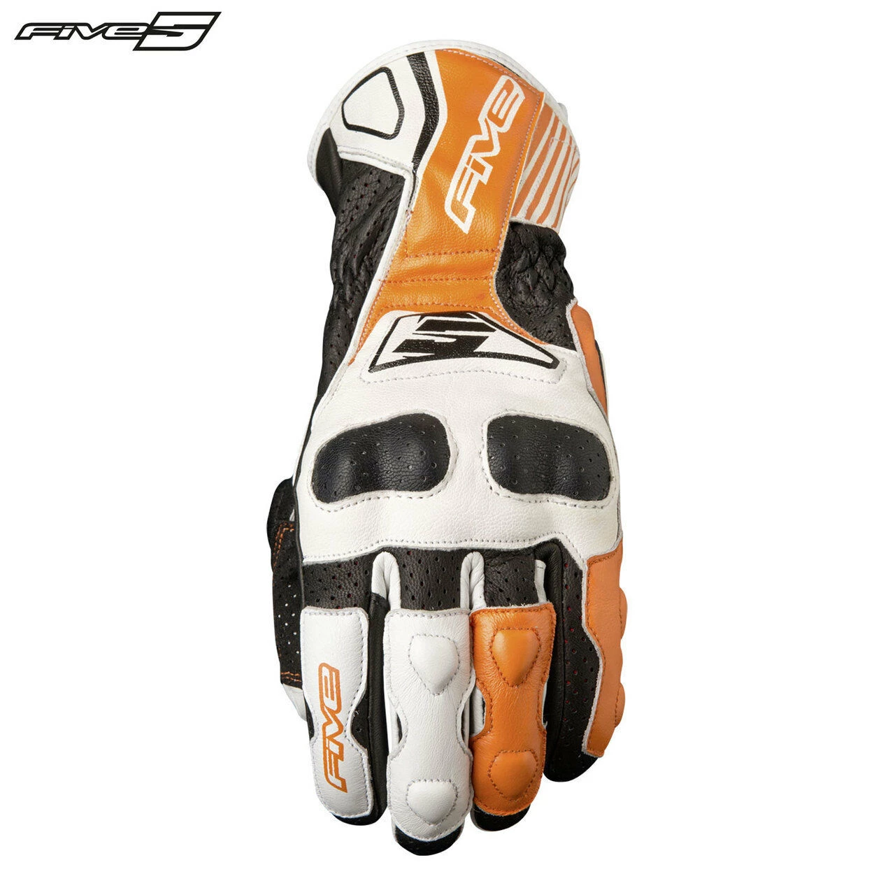 Five RFX4 Replica Adult Motorbike Leather Race Gloves KTM Orange/Yellow/Blue