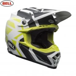 Bell Helmets BELL MX Moto-9 Mips District Matte White/Black/Green Light Motocross Helmet