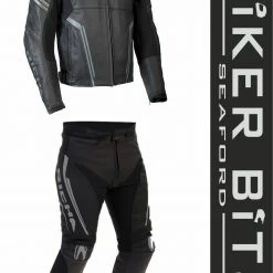 Richa Clothing RICHA MONZA Black/Grey Motorcycle Sports CE Leather Jacket/Trousers 2PC