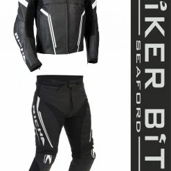 RICHA MONZA Black/White Motorcycle Sports CE Leather Jacket/Trousers 2PC