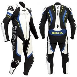 RICHA FRANCORCHAMPS 1 Piece Black/Blue/Yellow Motorbike Leather Race Track Suit Richa Clothing