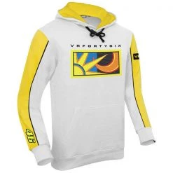VR46 VR46 Clothing Valentino 46 Rossi Mens White Fleece Hoody/Hoodie Official MotoGP Merchandise