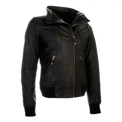 RICHA EARHART LADIES Black Leather Classy Retro Stretch Panels Motorcycle Jacket Richa Clothing